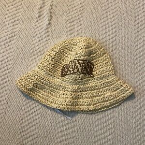 Ganni Cream and Brown Woven Hat